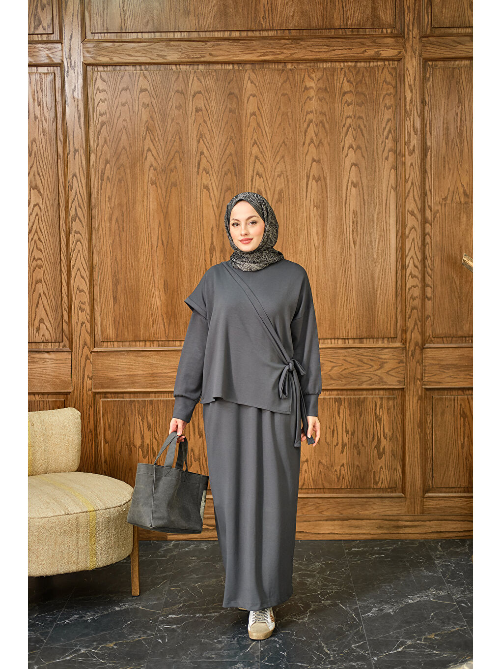 Kadın Parça Bağlamalı Elbise Antrasit