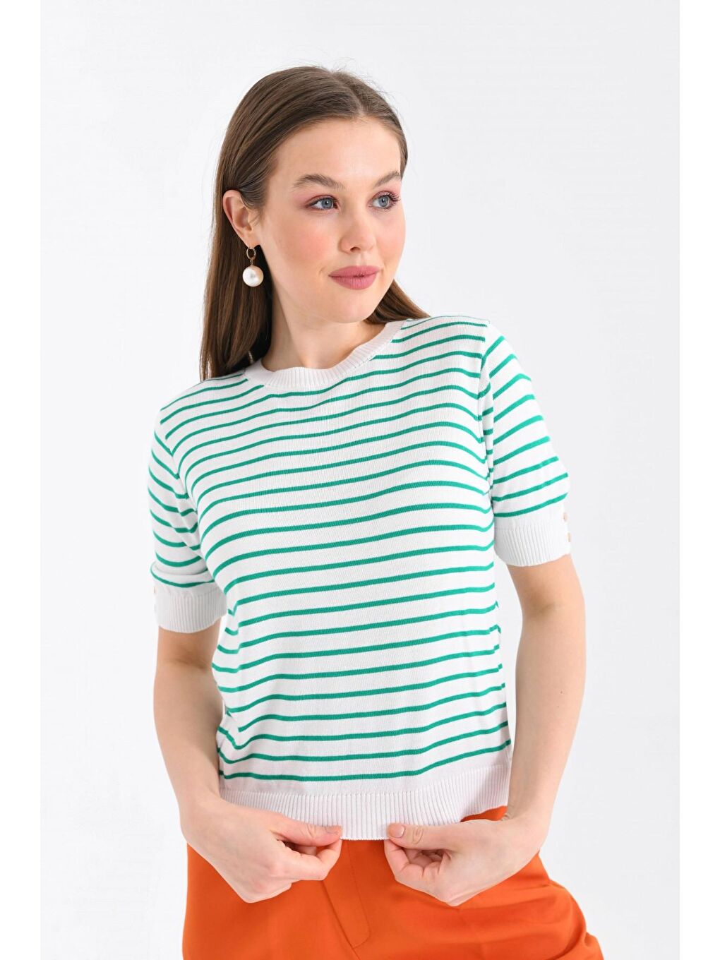 Kadın Yeşil Çizgili Triko