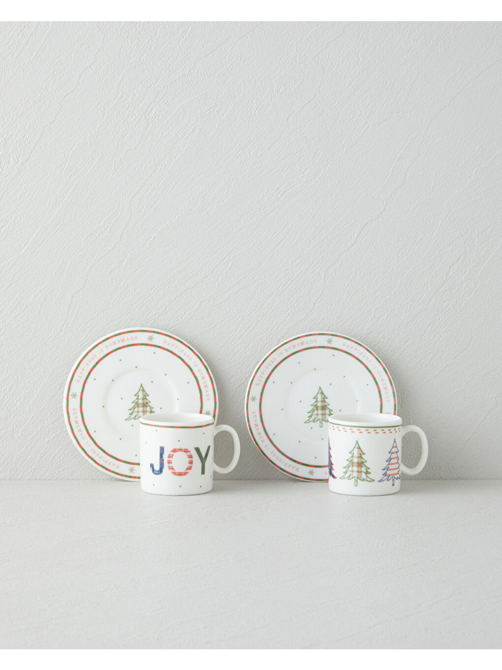 Wishful Bone Porselen 4 Parça 2 Kişilik Kahve Fincan Takımı 90 ml Kırmızı - Yeşil-1