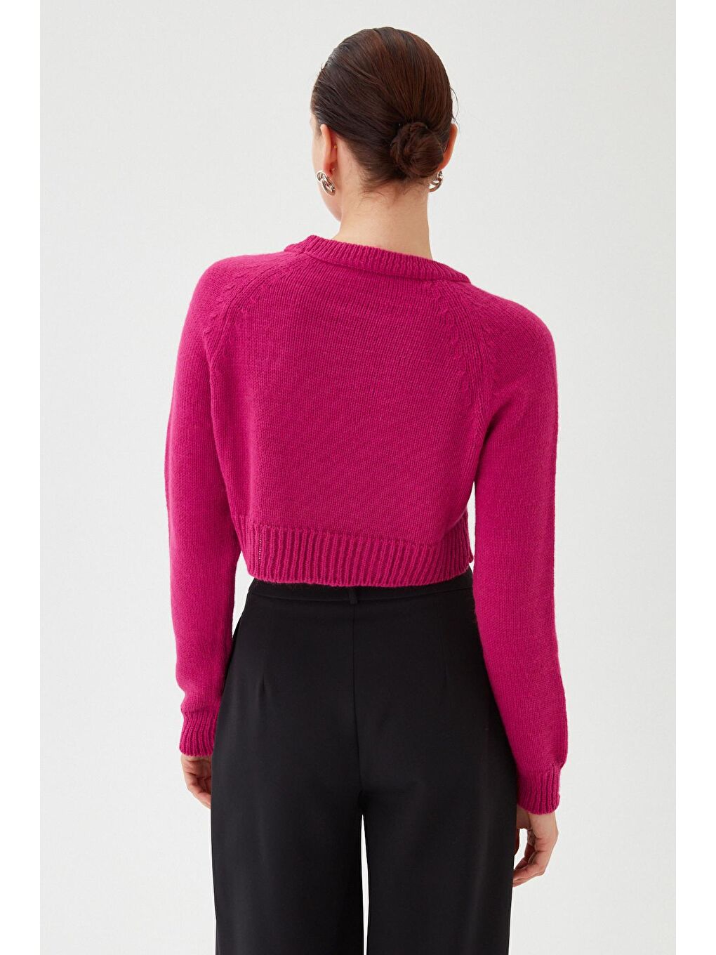 Kadın Mor Bisiklet Yaka Yumuşak Dokulu Crop Triko Kazak-4