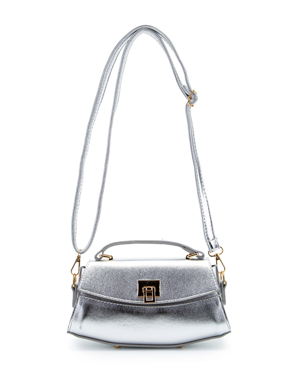 Gri Kilit Detaylı Luvia Kadın Çapraz Çanta Gümüş-5