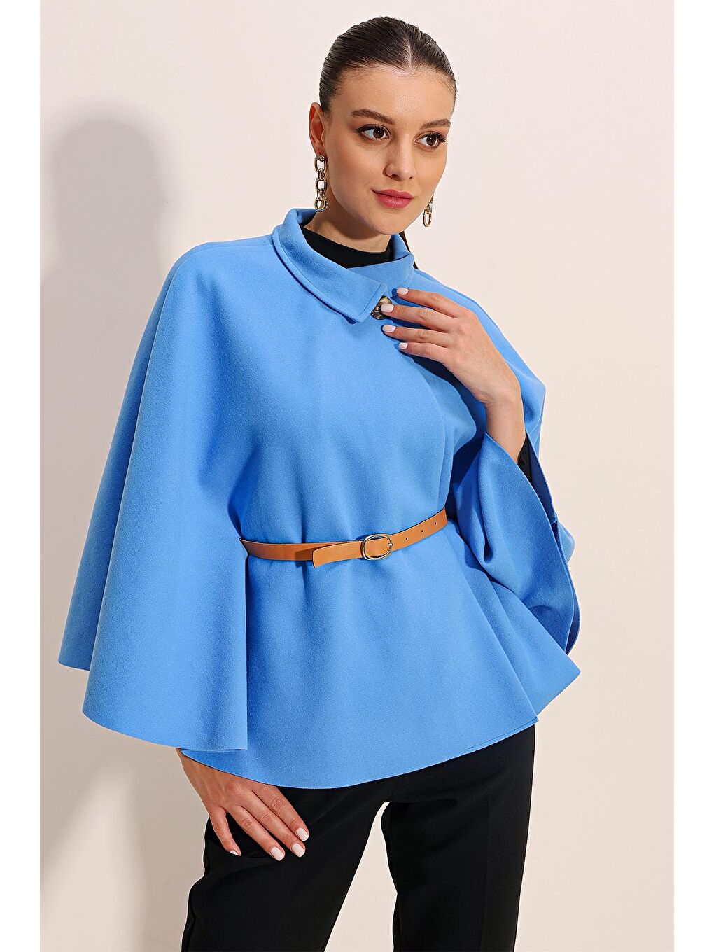 9134 Kemerli Kaşe Panço - Mavi-1