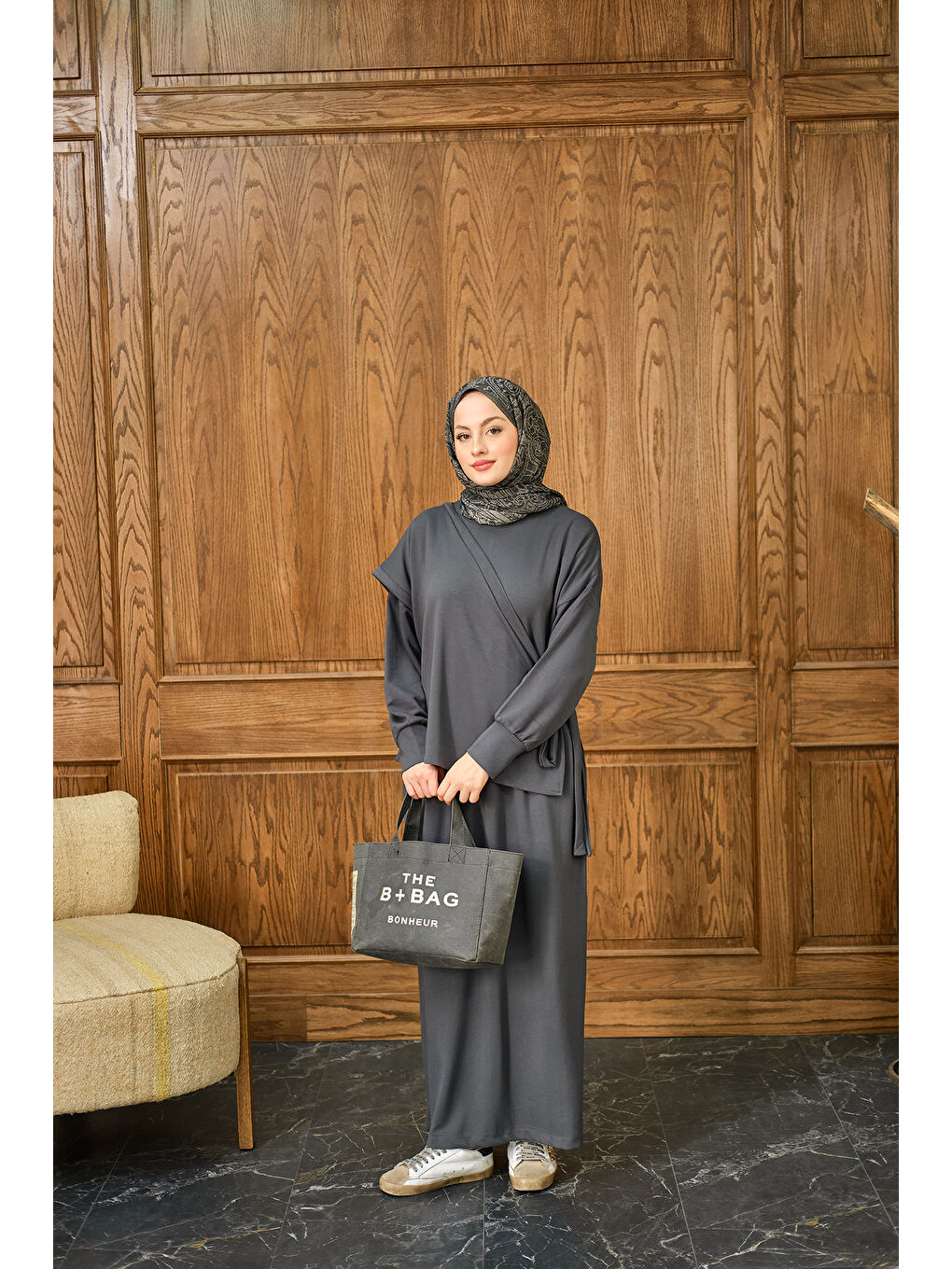 Kadın Parça Bağlamalı Elbise Antrasit-1