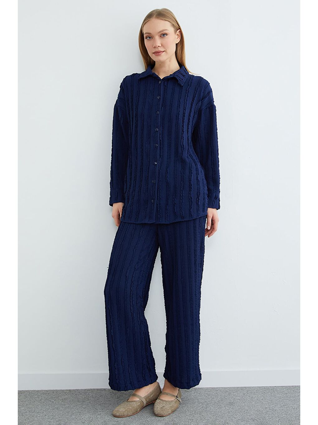 Lacivert Fullamodest Krep Kumaş Salaş 2 Li Takım