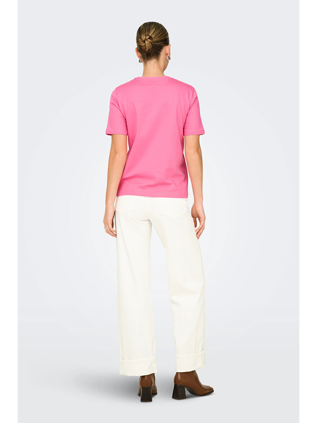 Pembe Onlfreja Pamuklu Regular Fit Yuvarlak Yaka Kadın T Shirt 15367970-3