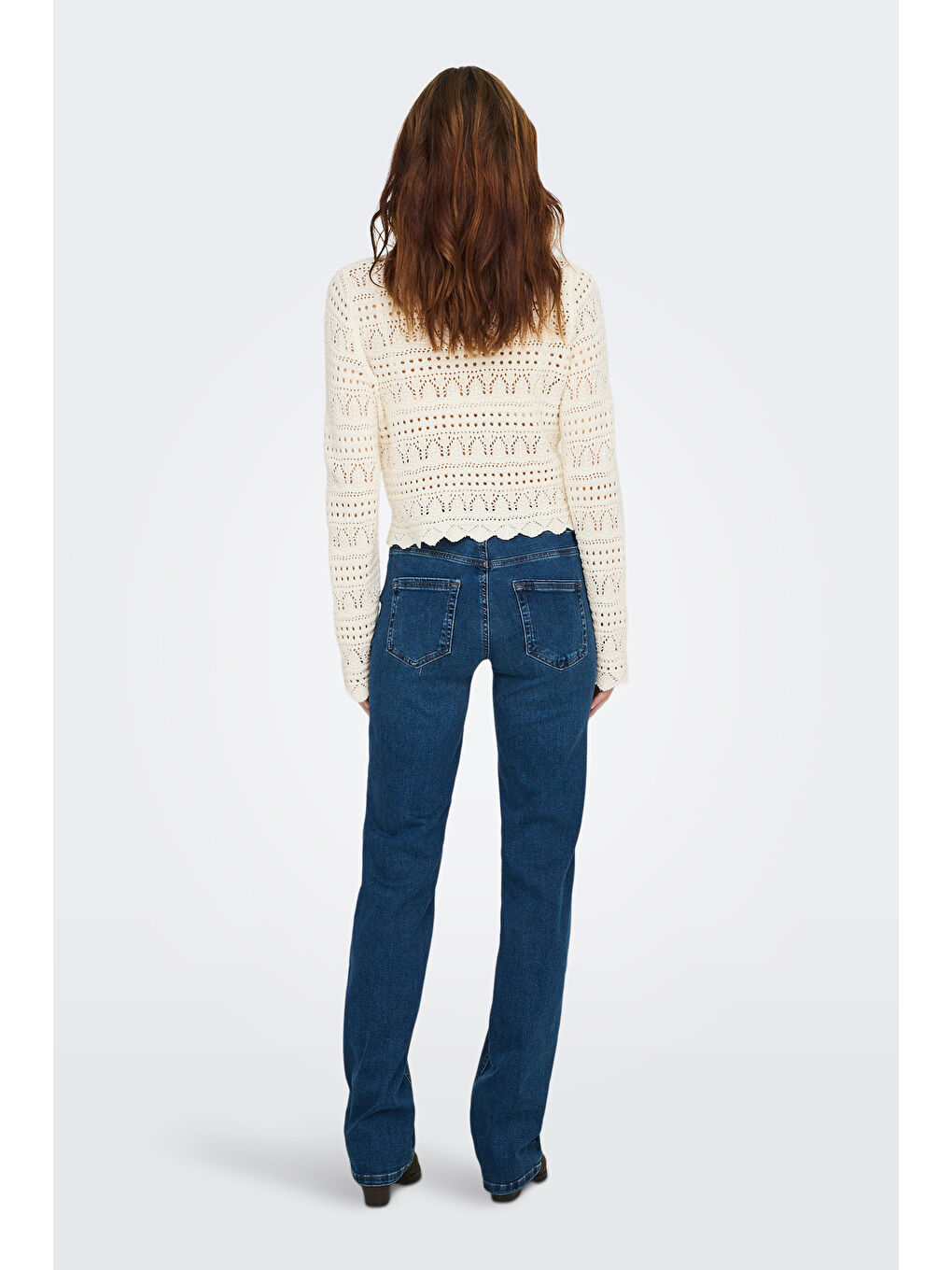 Ekru Onlelke Pamuklu Regular Fit Ajurlu Yuvarlak Yaka Kadın Bluz 15363049-3