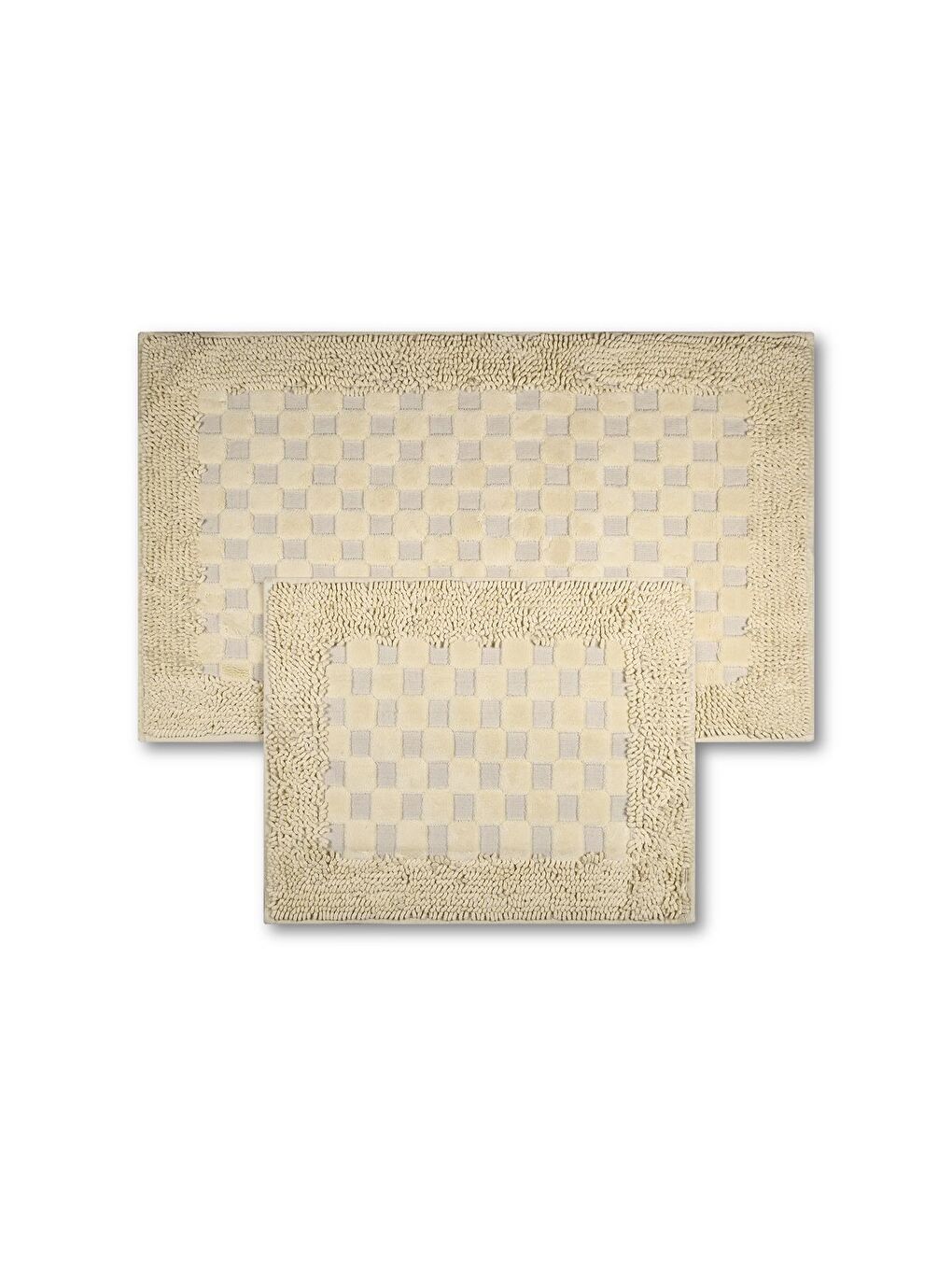 Ekru Bukle Puantiye Doğal Pamuklu 2'li Banyo Paspas Seti 60X100+50X60 CM - EKRU