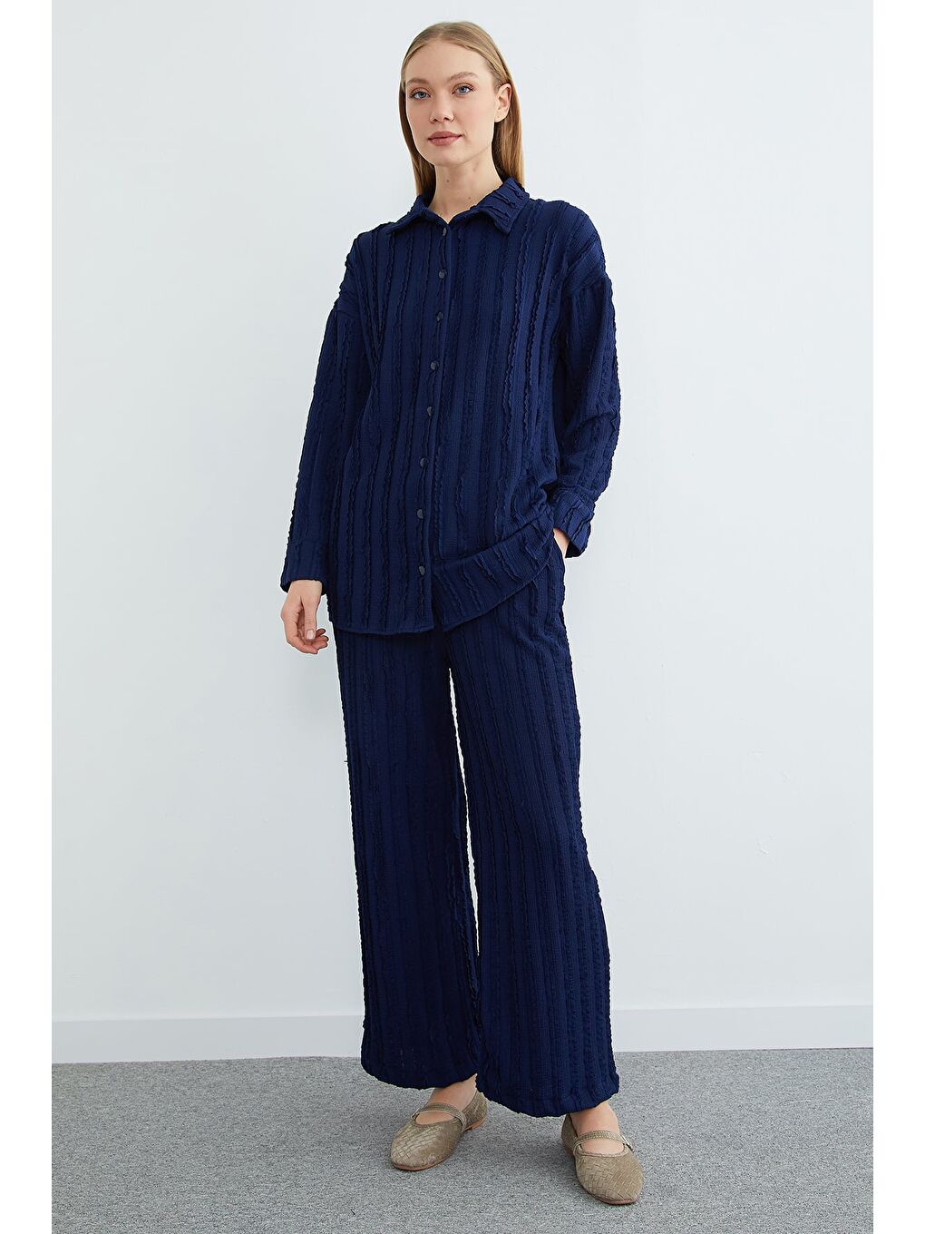 Lacivert Fullamodest Krep Kumaş Salaş 2 Li Takım-2