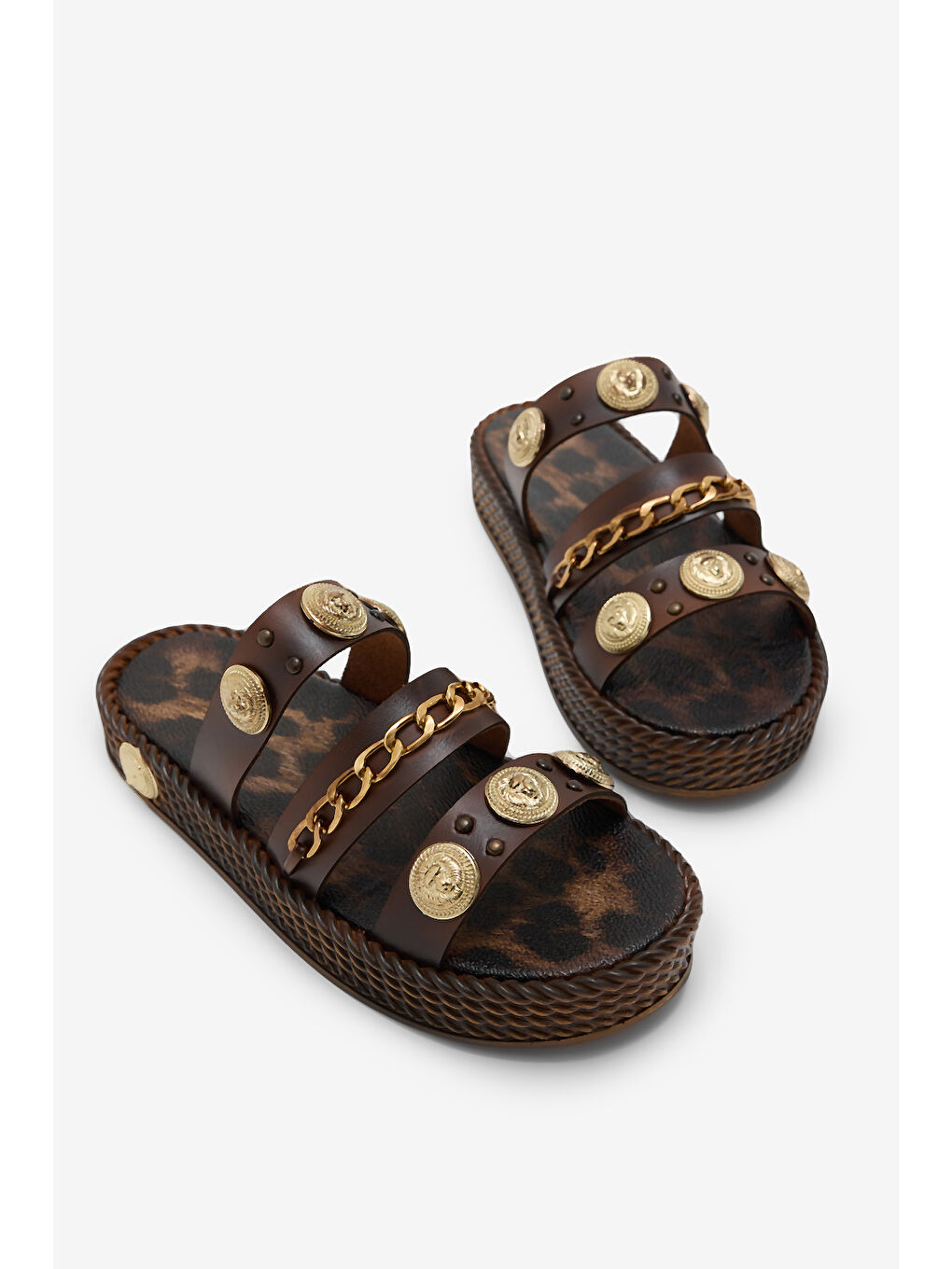 Kahverengi Kadın Taba Poli Taban Aksesuar Detaylı Terlik-1