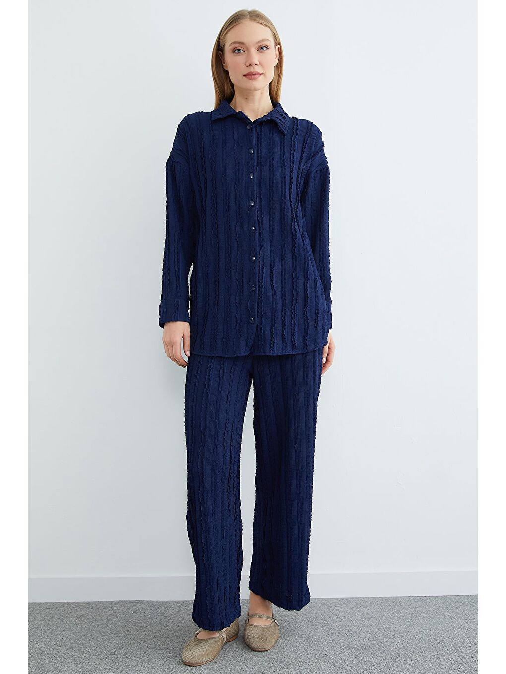 Lacivert Fullamodest Krep Kumaş Salaş 2 Li Takım-3