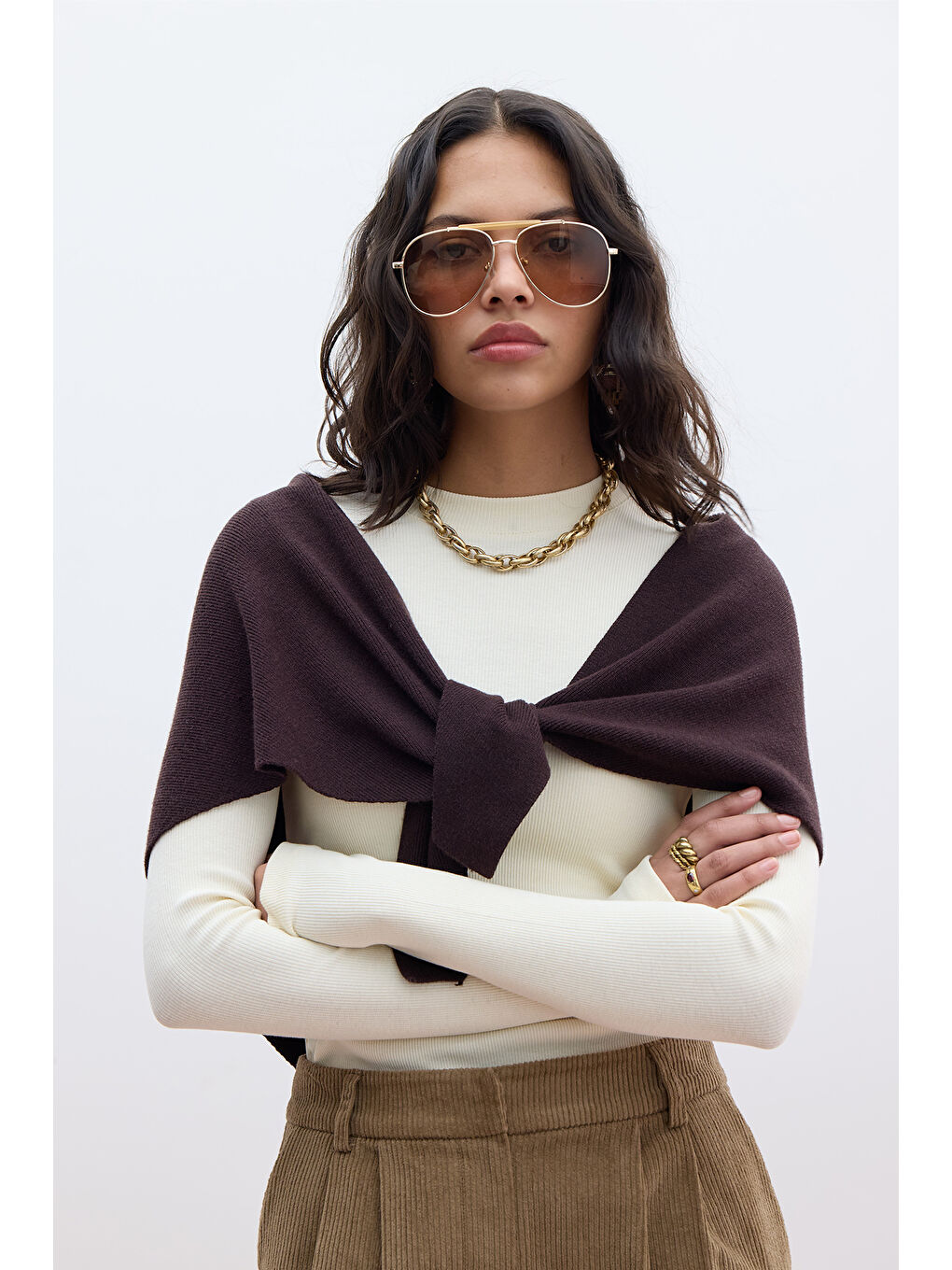 Yumuşak Dokulu Üçgen Atkı Kahverengi-2