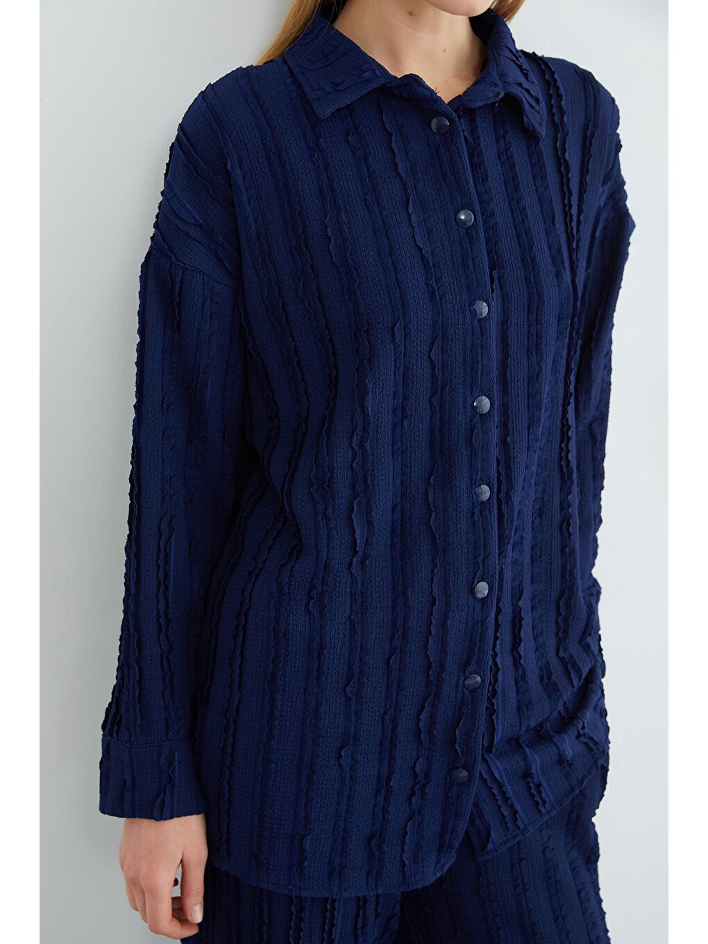 Lacivert Fullamodest Krep Kumaş Salaş 2 Li Takım-4