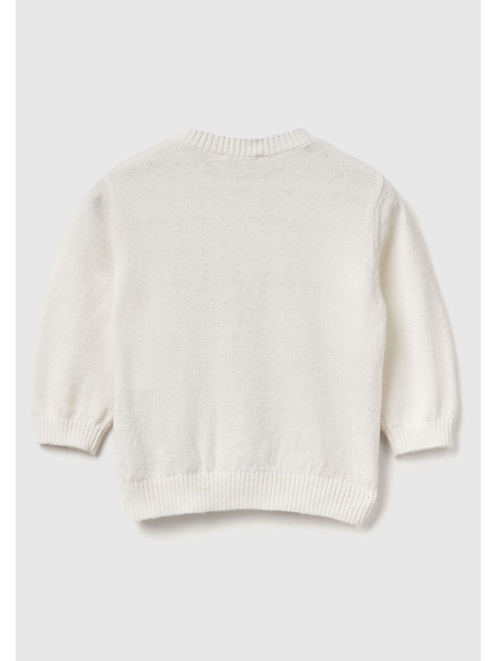 Bebek Ekru Çizgili Tavşan İşlemeli Düğme Detaylı Bisiklet Yaka Kazak-1