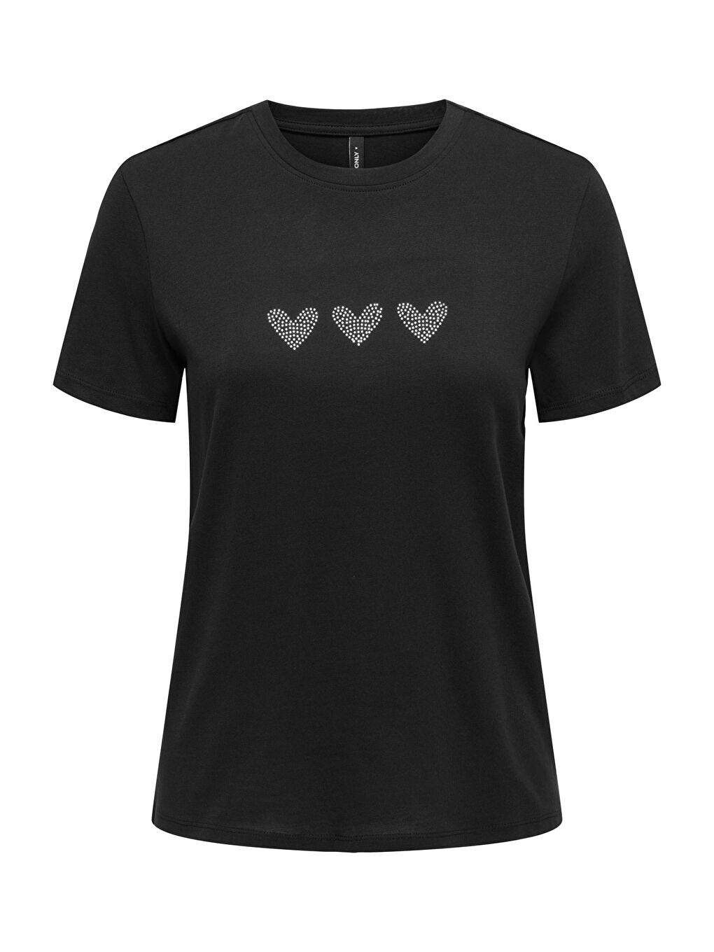 Siyah Onlarıana Pamuklu Regular Fit Taş Detaylı Bisiklet Yaka Kadın T Shirt 15343771-2