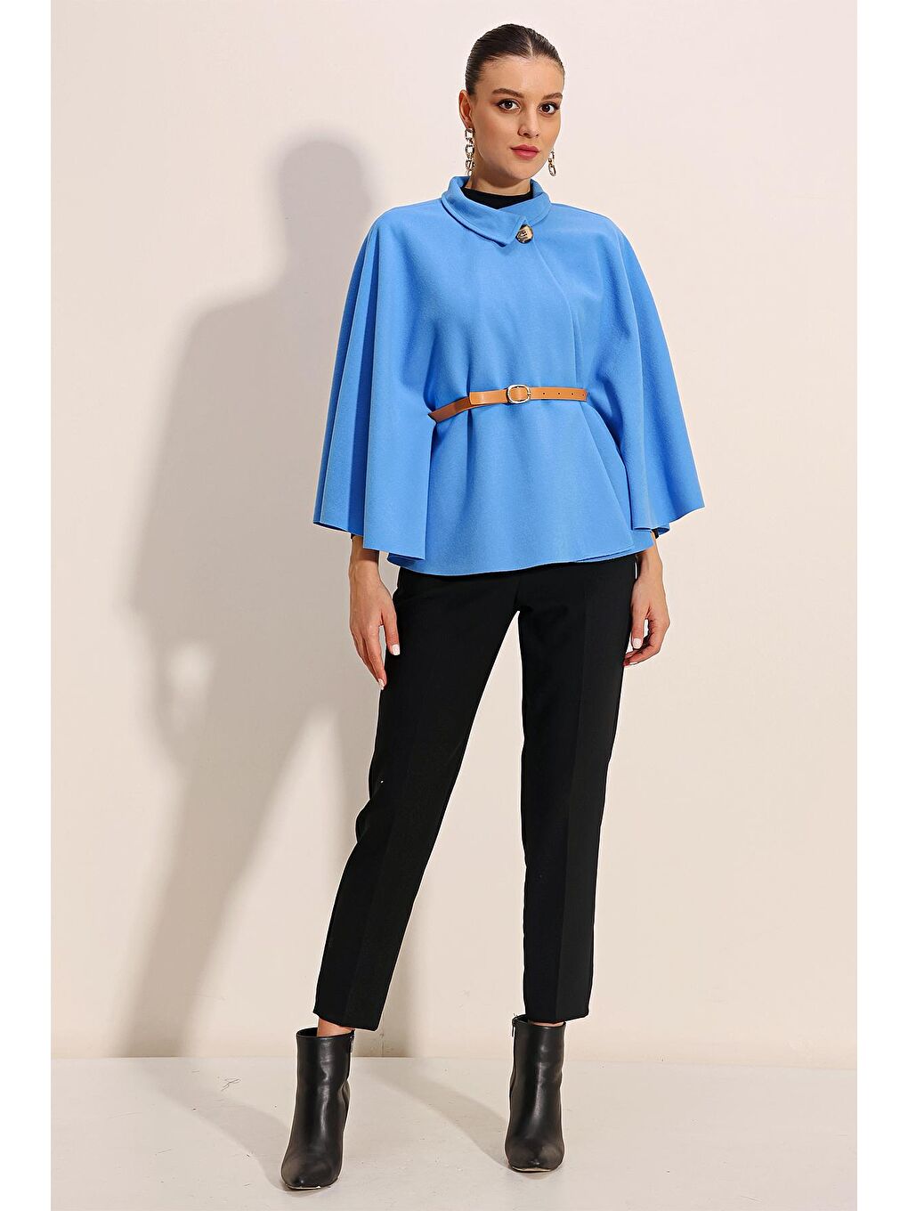 9134 Kemerli Kaşe Panço - Mavi-2