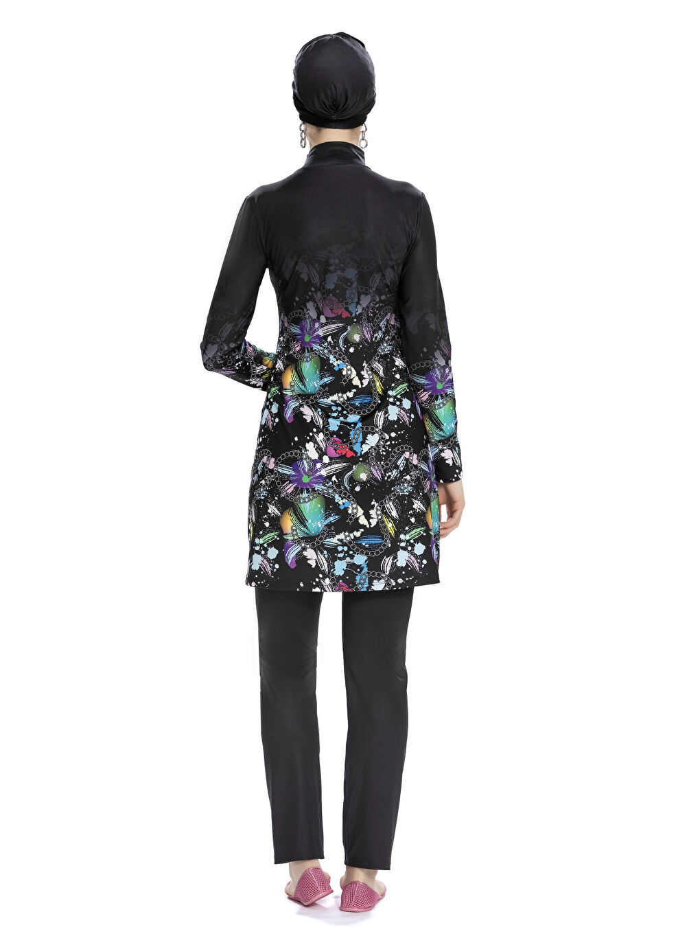 Kadın Siyah Desenli Uzun Kollu Tesettür Mayo HZL25S-AR278-520-1