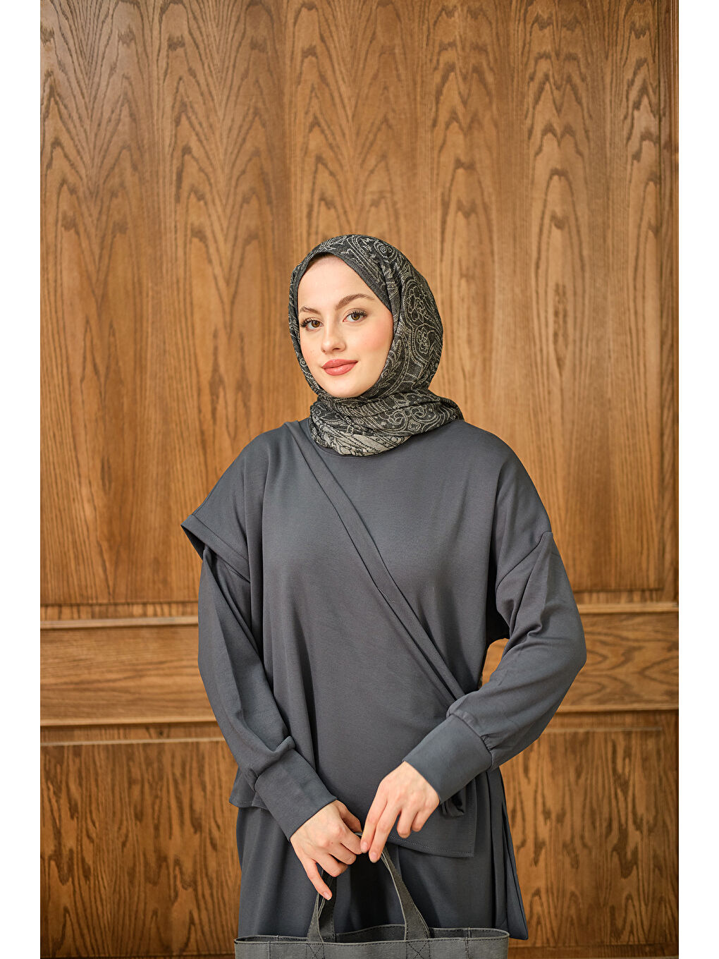 Kadın Parça Bağlamalı Elbise Antrasit-3