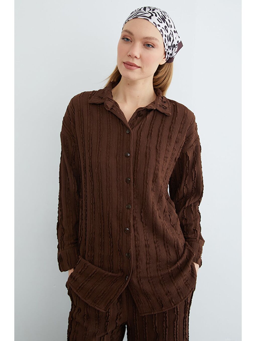 Kahverengi Fullamodest Krep Kumaş Salaş 2 Li Takım-1