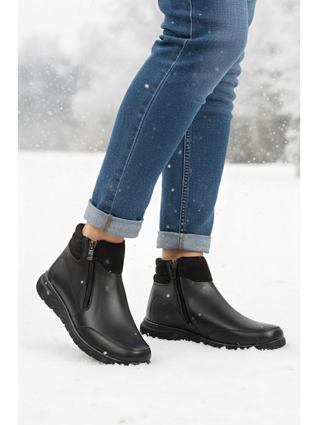 Siyah Polarlı Kaymaz Taban Soğuğa Dirençli Kadın Bot 293111 Z-2