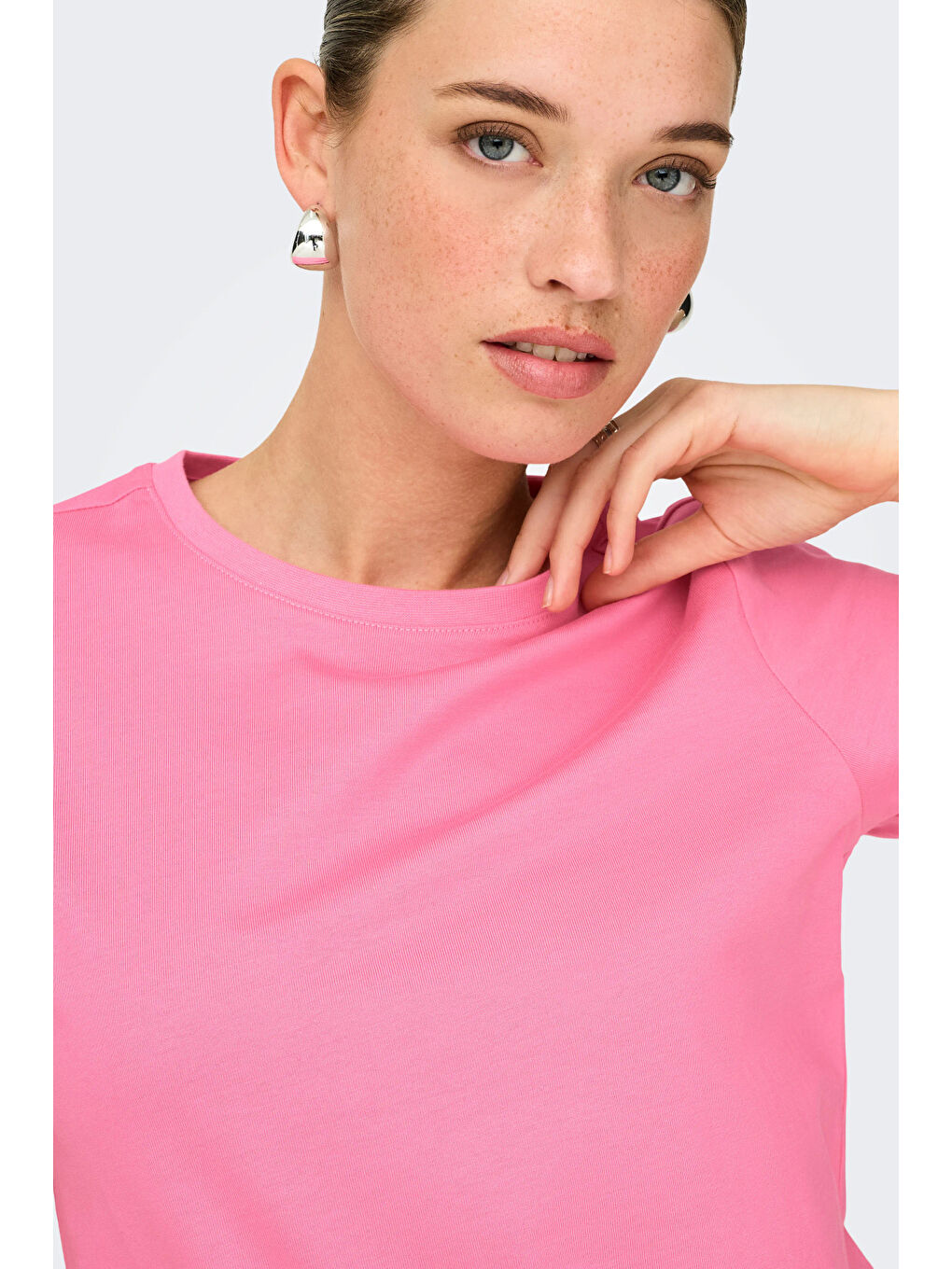 Pembe Onlfreja Pamuklu Regular Fit Yuvarlak Yaka Kadın T Shirt 15367970-4