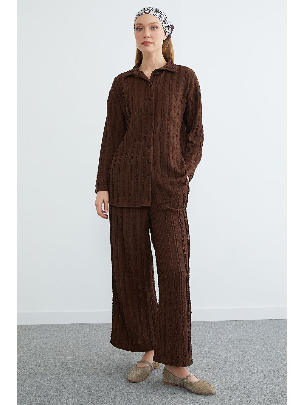 Kahverengi Fullamodest Krep Kumaş Salaş 2 Li Takım-2