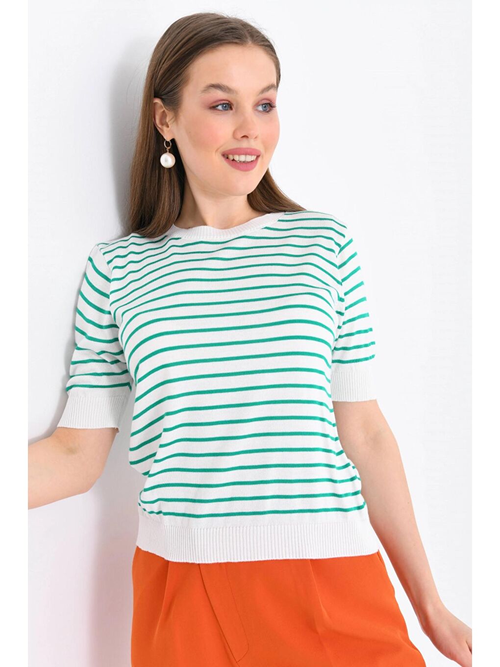 Kadın Yeşil Çizgili Triko-2