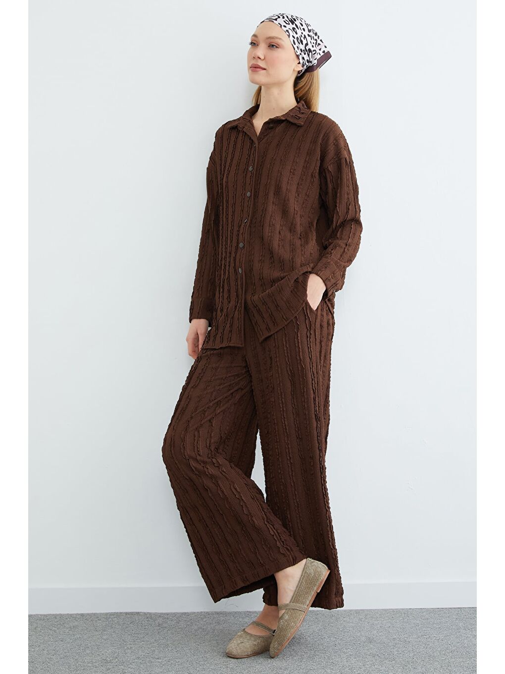 Kahverengi Fullamodest Krep Kumaş Salaş 2 Li Takım-3