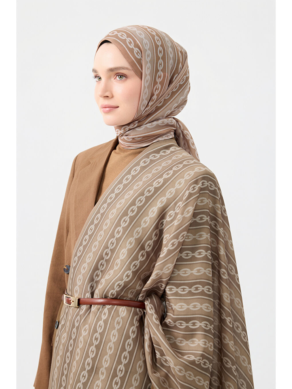 Kahverengi Pamuk Twill Şal Chain Camel