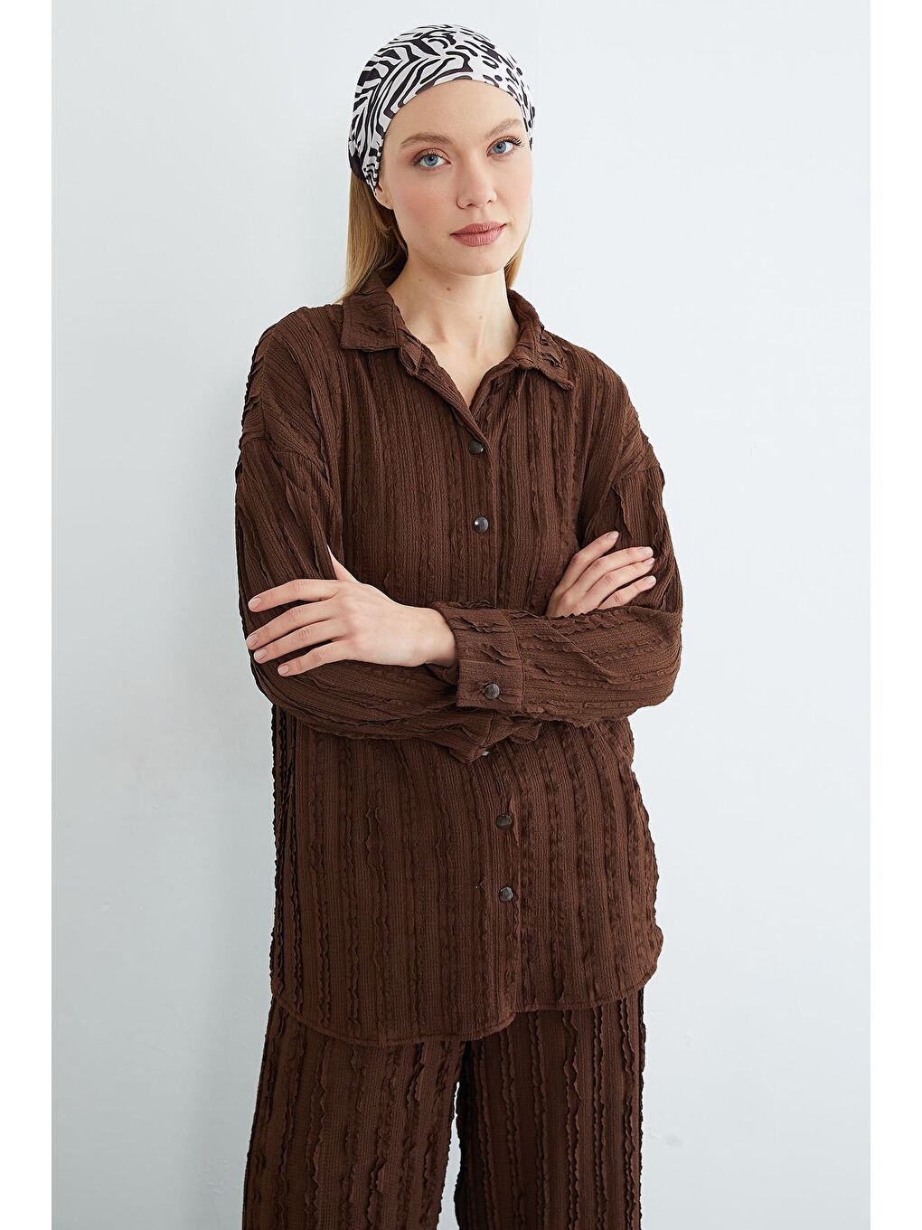 Kahverengi Fullamodest Krep Kumaş Salaş 2 Li Takım-4