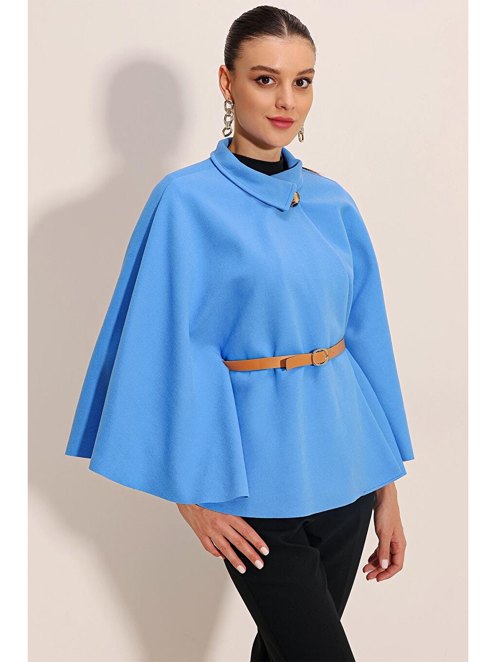 9134 Kemerli Kaşe Panço - Mavi-3