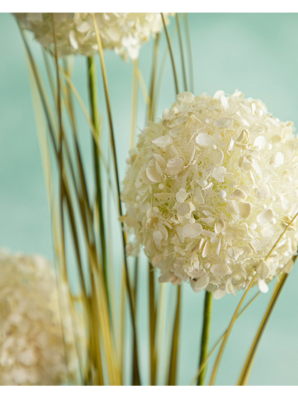 Ekru Grass Bush Tek Dal Yapay Çiçek Krem-1