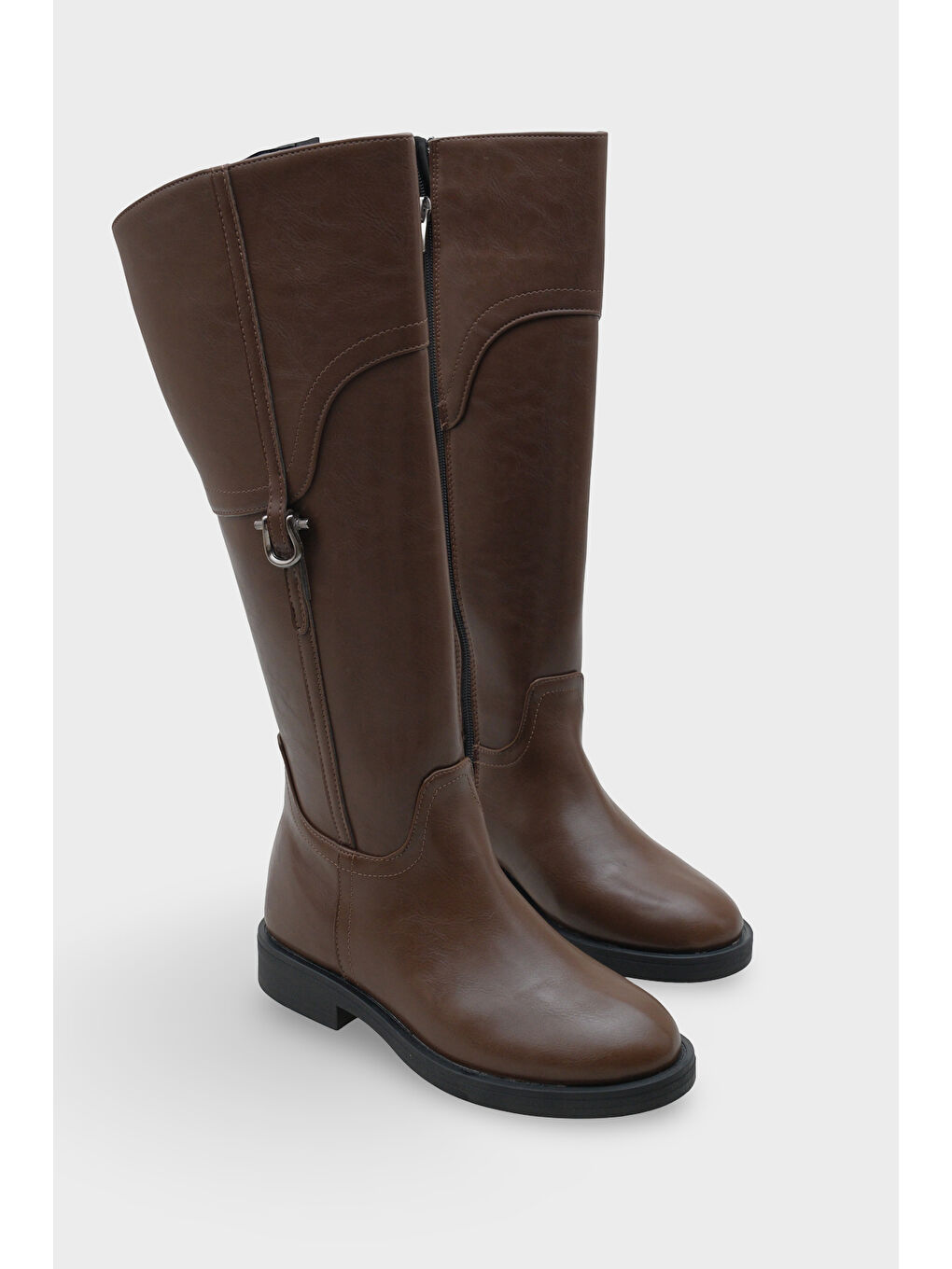 Kahverengi Tokalı Binici Fermuarlı Kadın Çizme-1