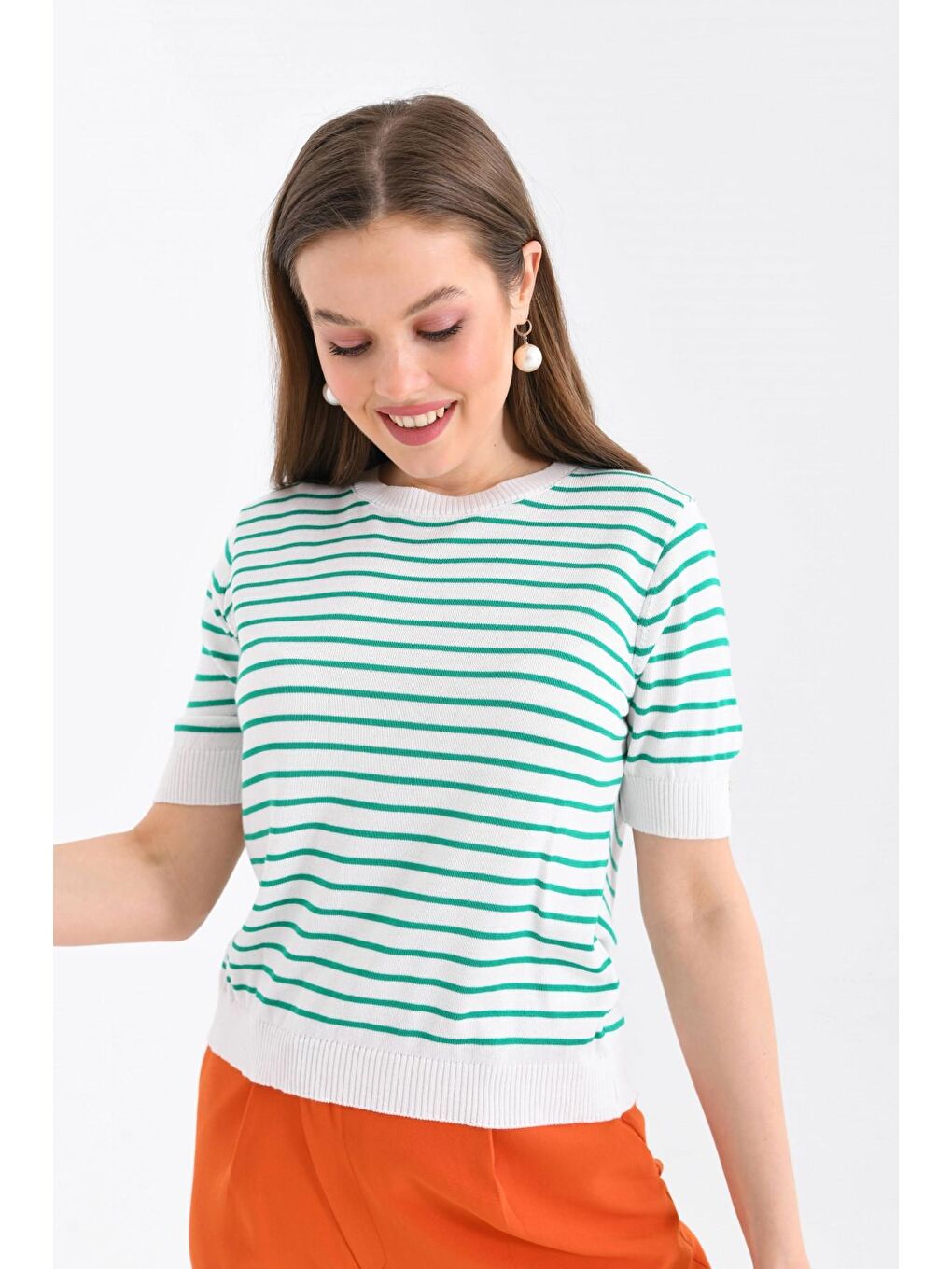 Kadın Yeşil Çizgili Triko-3