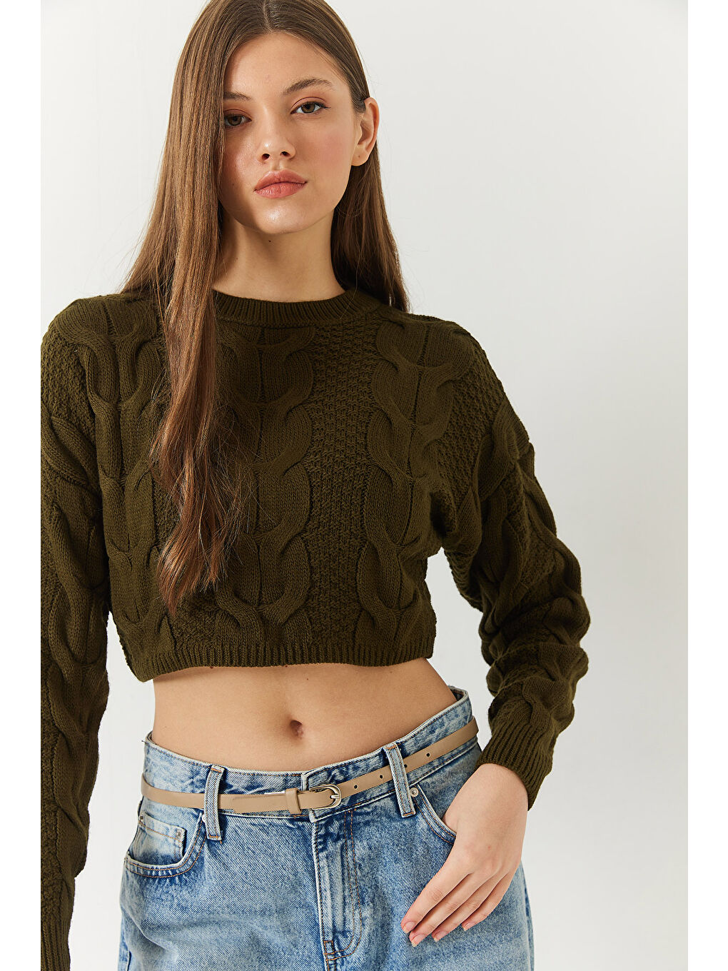 Haki Kadın Triko Kazak-1