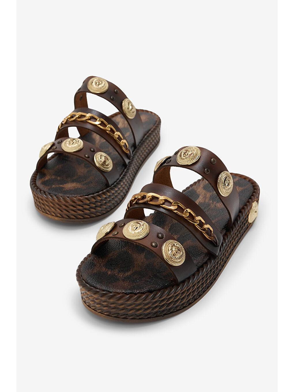 Kahverengi Kadın Taba Poli Taban Aksesuar Detaylı Terlik-4