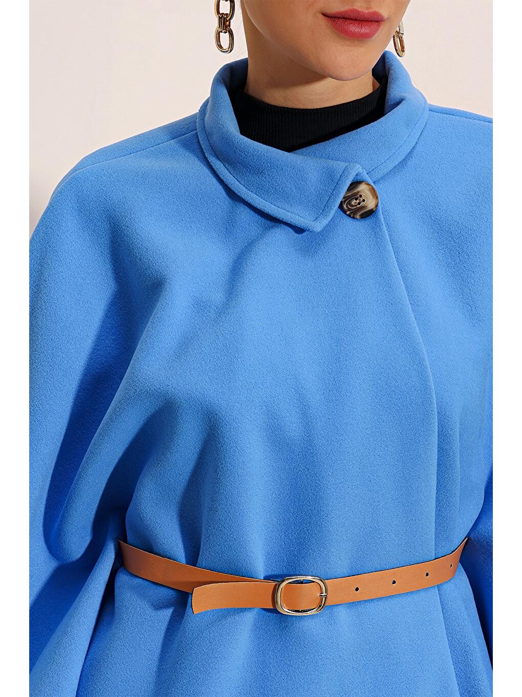 9134 Kemerli Kaşe Panço - Mavi-4