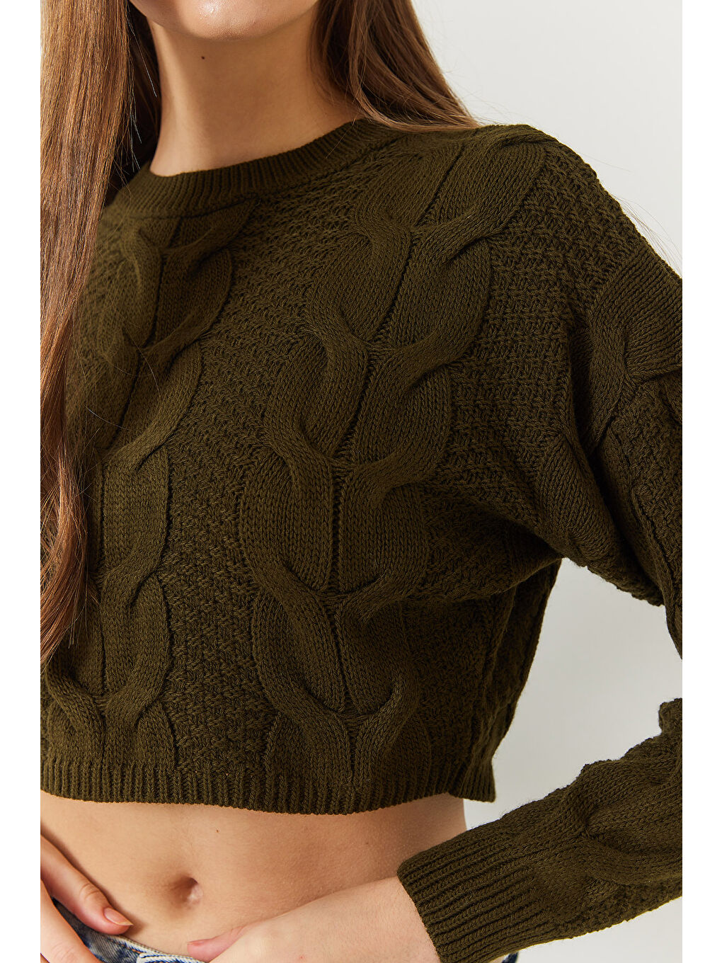 Haki Kadın Triko Kazak-3