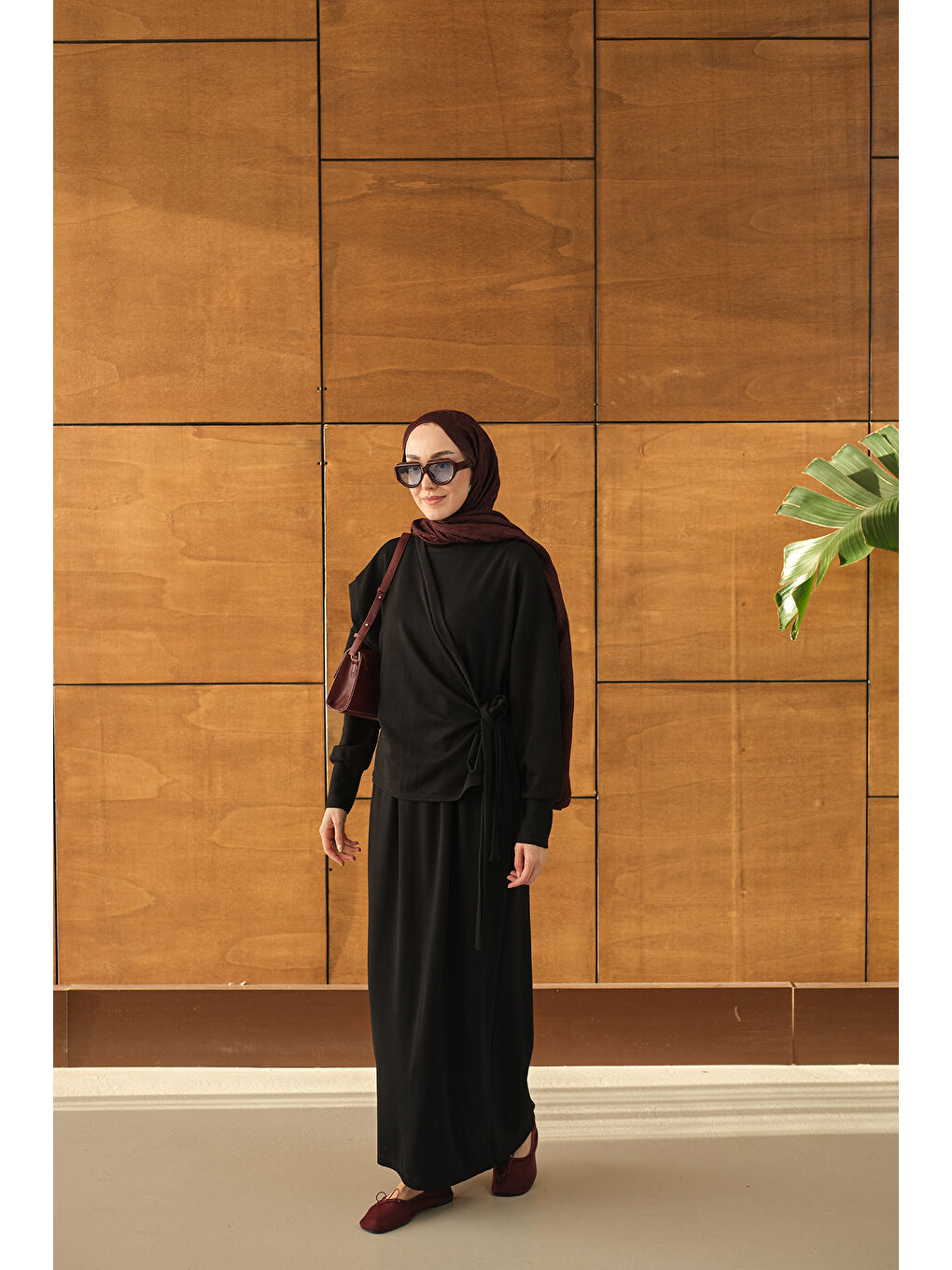 Kadın Parça Bağlamalı Elbise Siyah-2