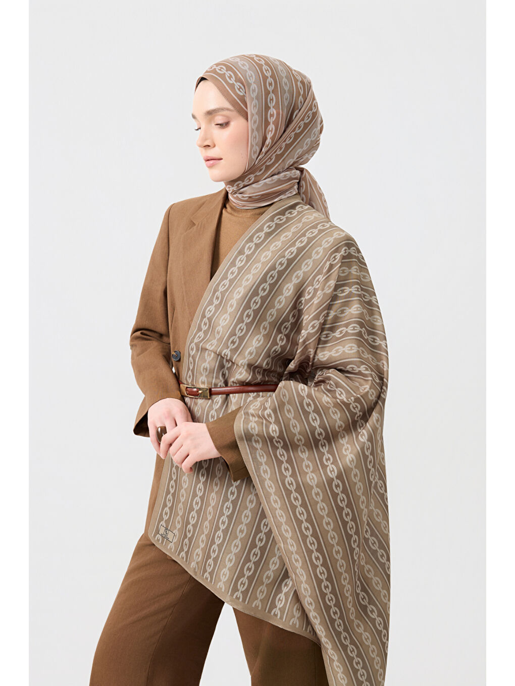 Kahverengi Pamuk Twill Şal Chain Camel-1