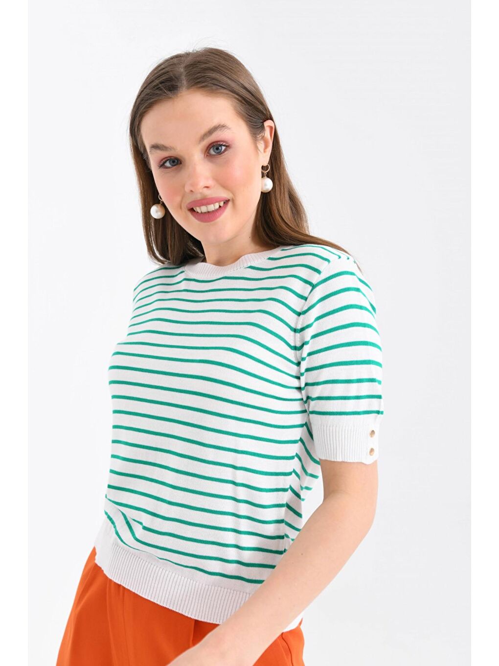Kadın Yeşil Çizgili Triko-4