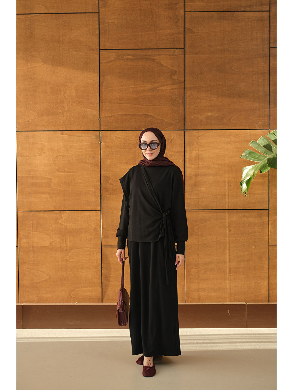 Kadın Parça Bağlamalı Elbise Siyah-3