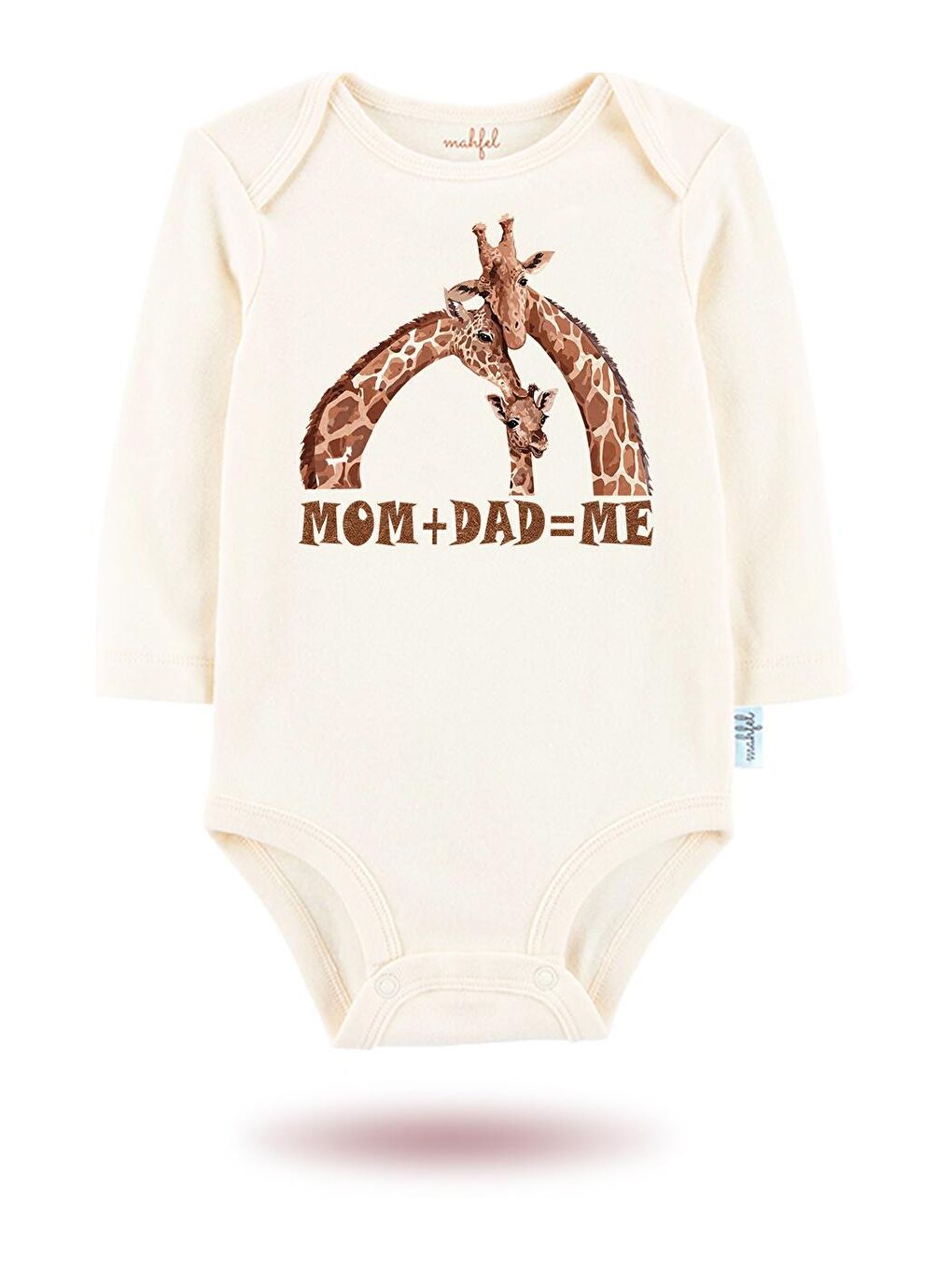 MAHFEL Bej-Beyaz 2'Li "mom+dad=me "Baskılı Uzun Kollu Unisex Bebek Çıtçıtlı Body - 1