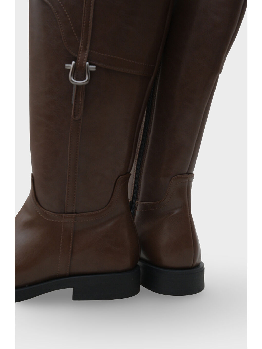 Kahverengi Tokalı Binici Fermuarlı Kadın Çizme-3