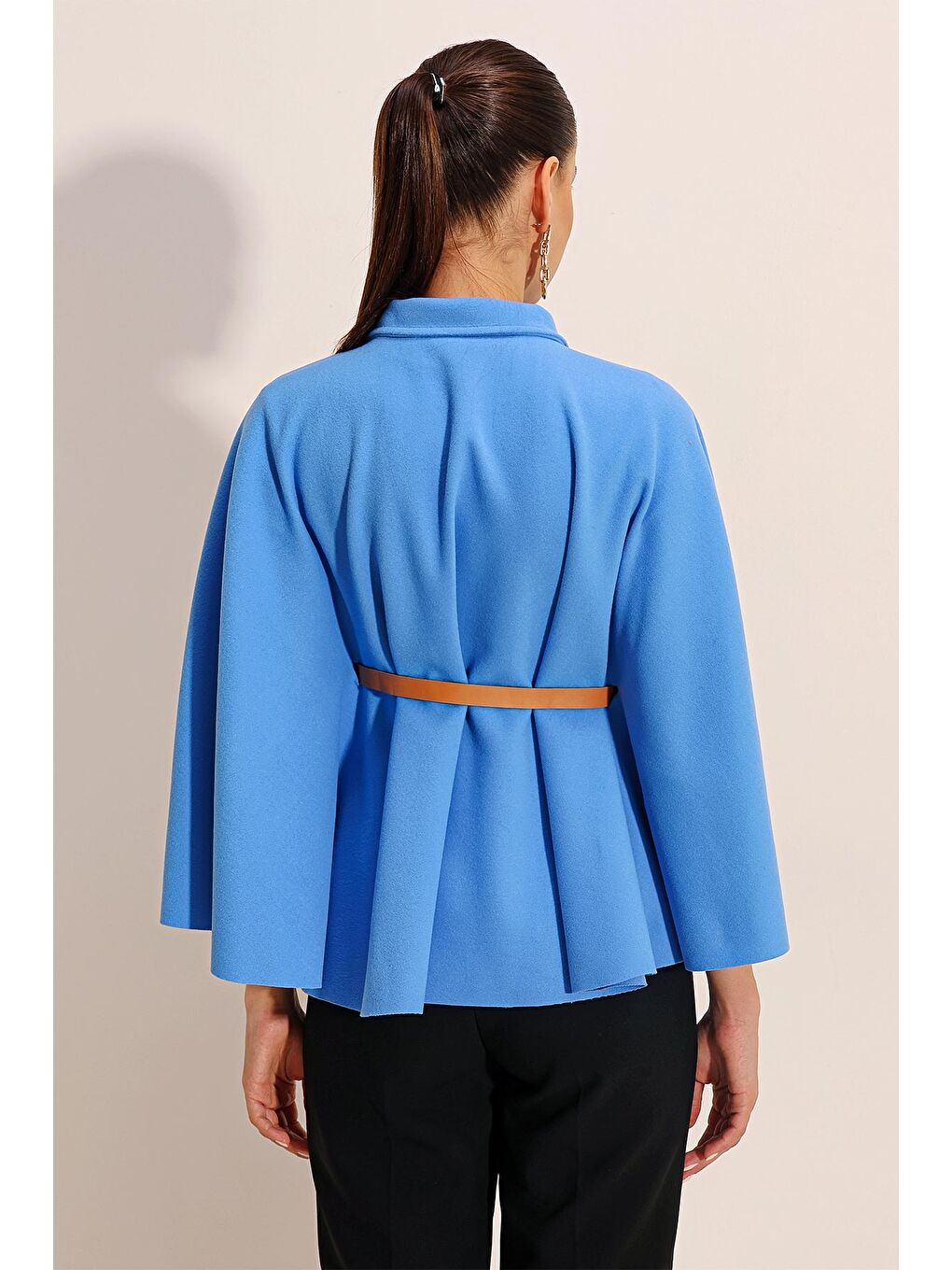 9134 Kemerli Kaşe Panço - Mavi-5