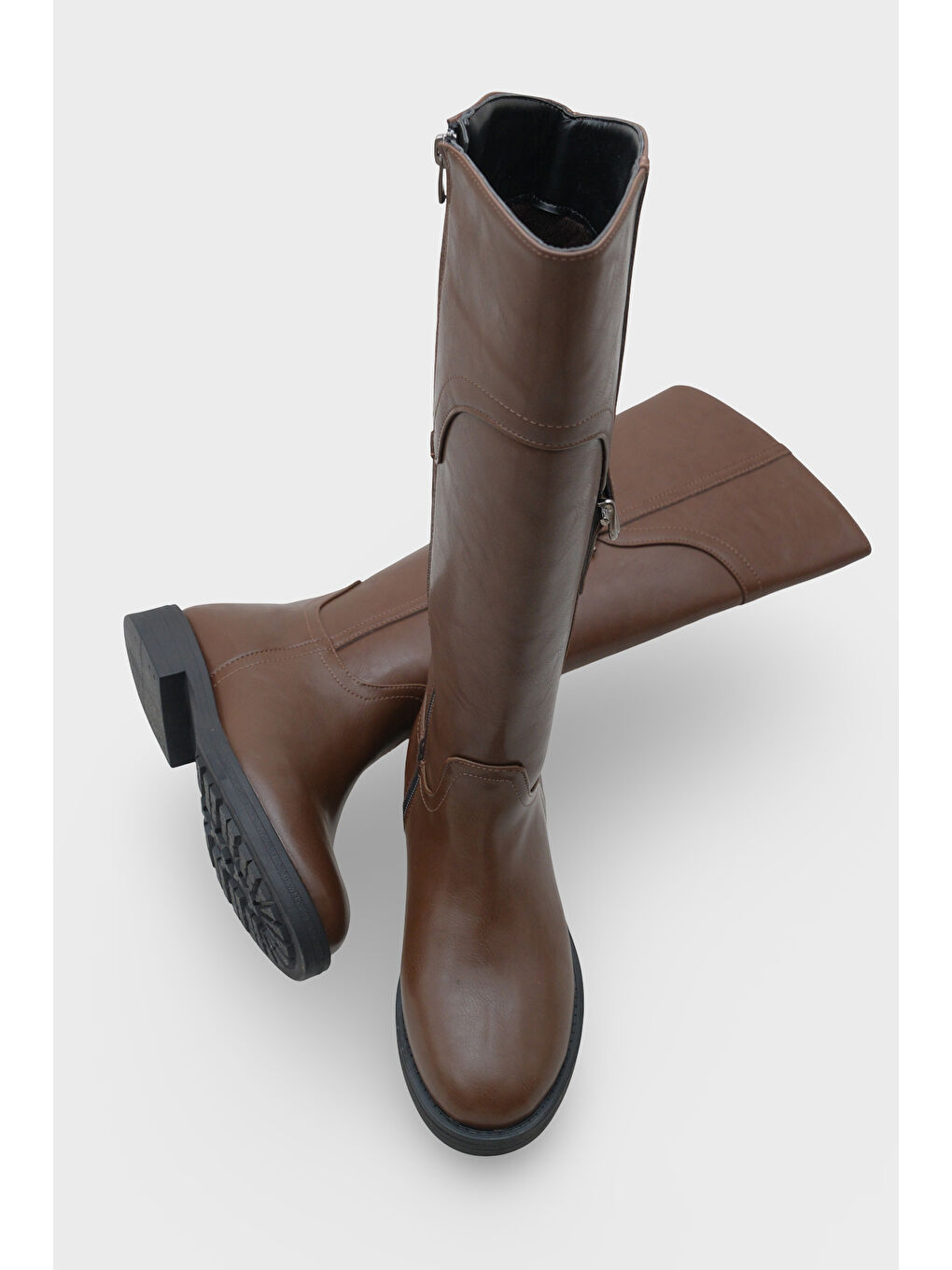 Kahverengi Tokalı Binici Fermuarlı Kadın Çizme-4