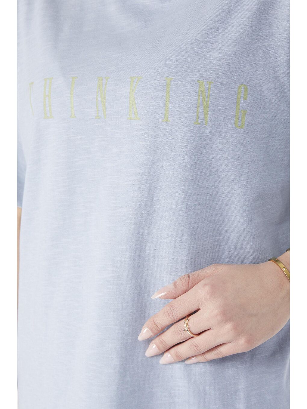 Bisiklet Yaka Kadın Mavi Kısa Kollu Baskılı T-Shirt - 24634-5