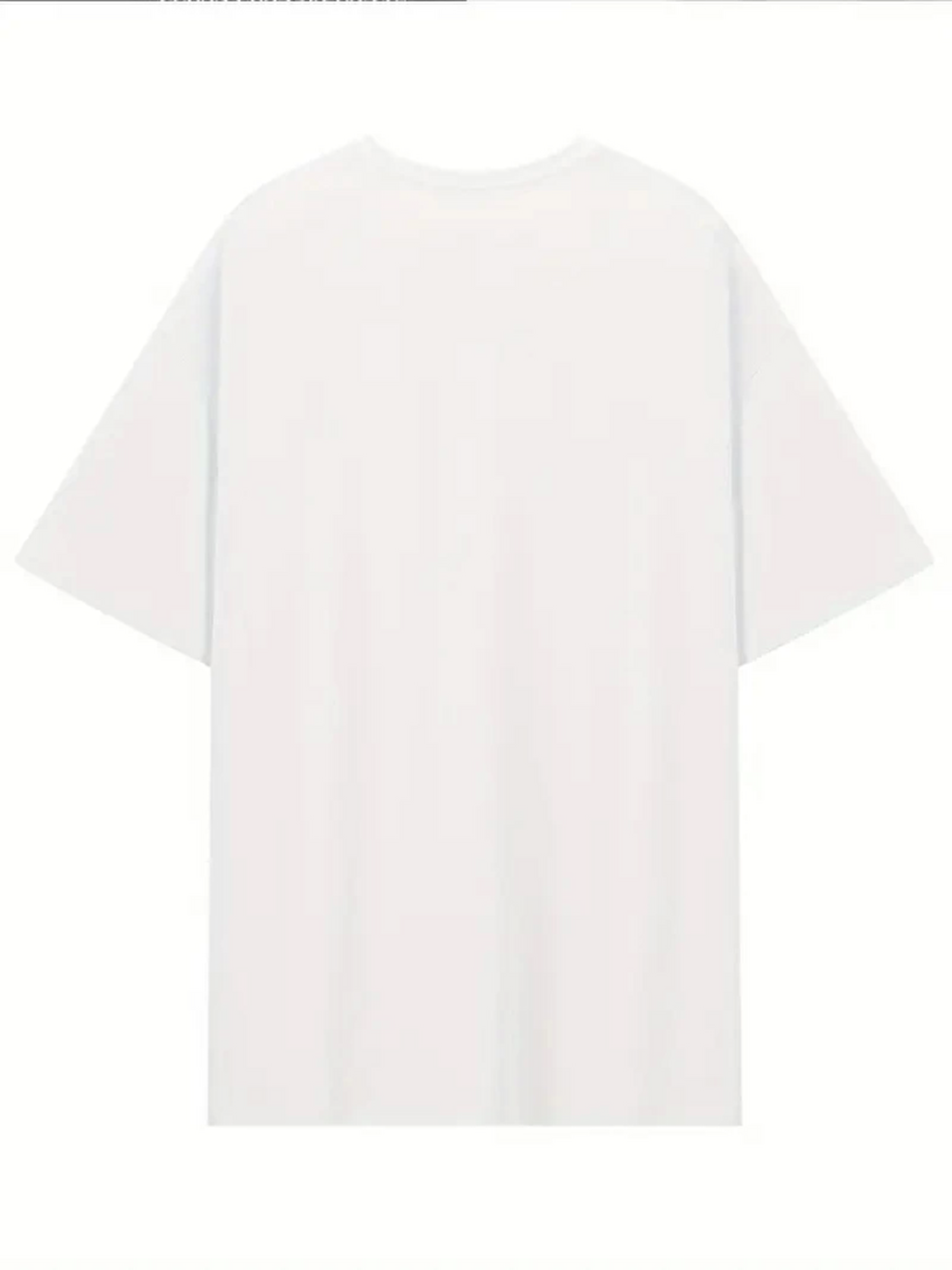 Baskılı Oversize Bisiklet Yaka T-shirt - Beyaz-1