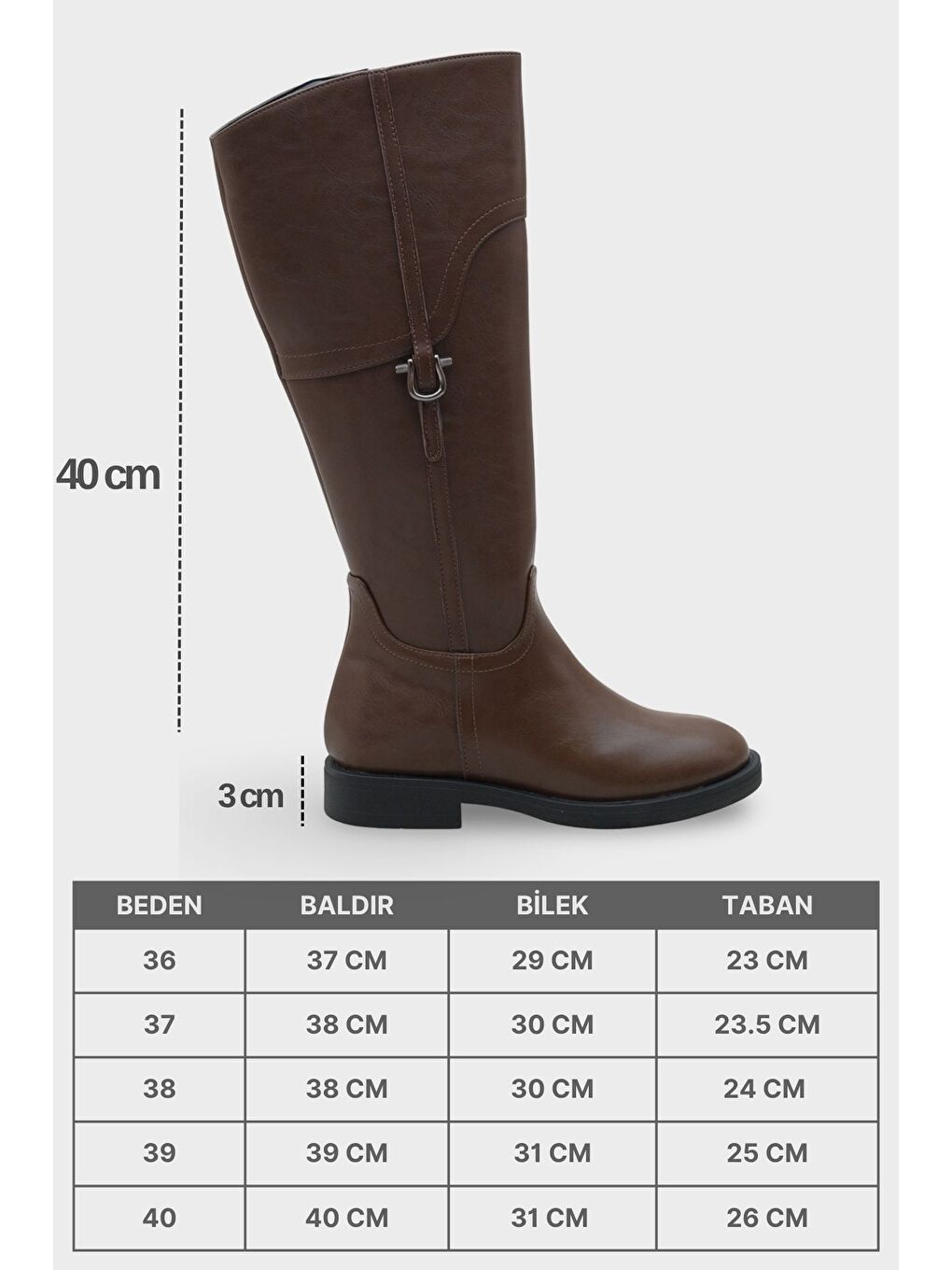 Kahverengi Tokalı Binici Fermuarlı Kadın Çizme-5