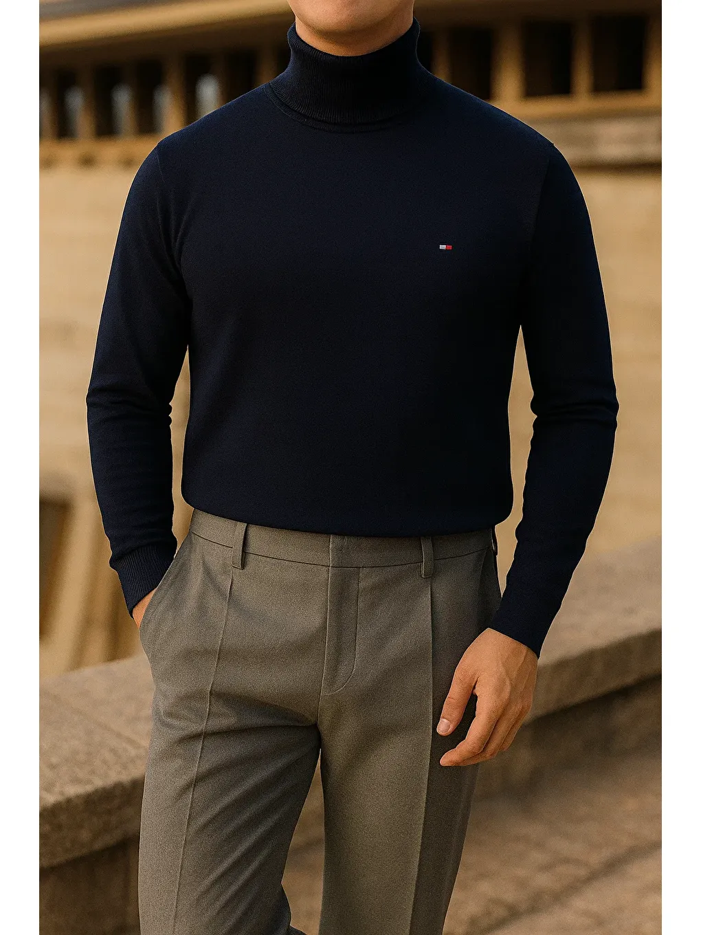 Erkek Trend Kışlık Boğazlı Lacivert Triko Kazak-2