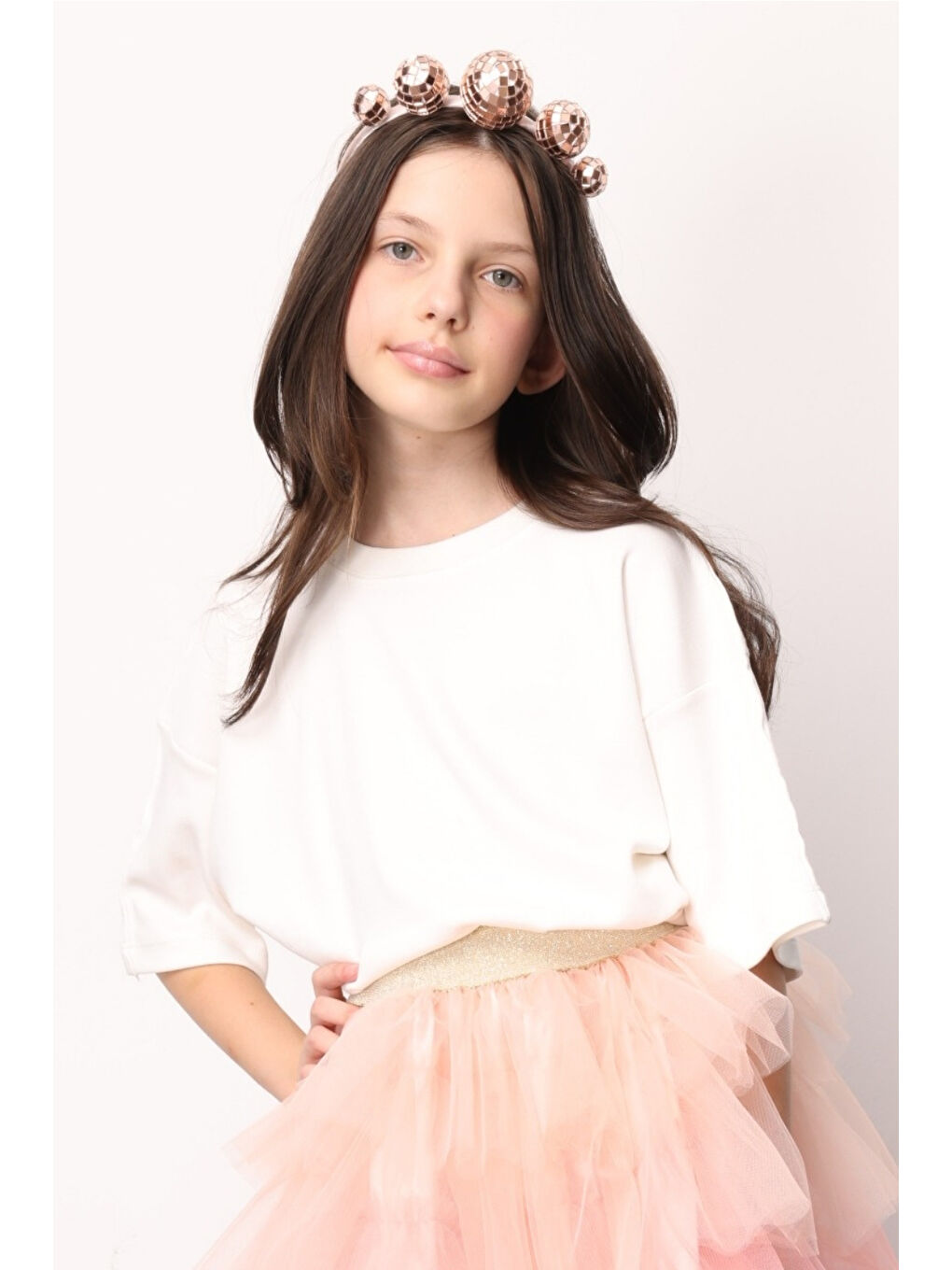 Ekru Oversize Çocuk Tişört-1